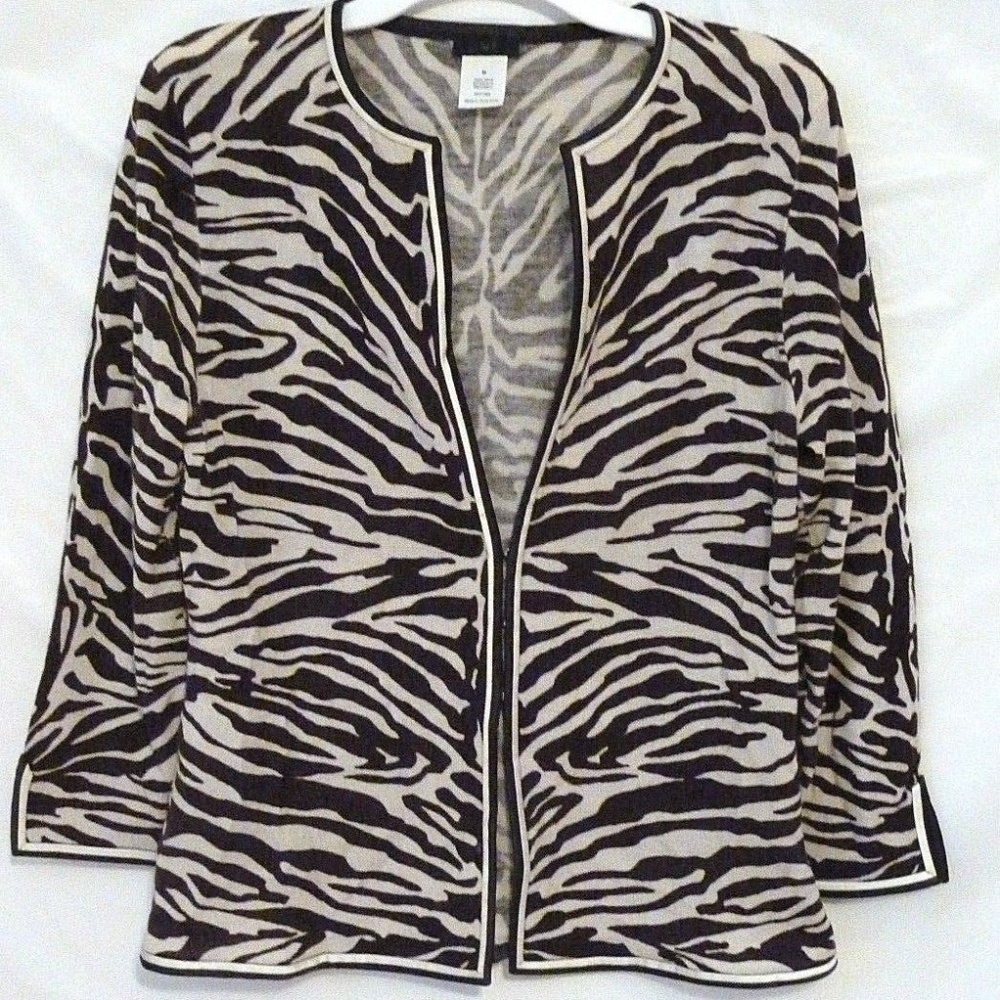 J.Crew Brown Ivory Print  Wool Cardigan M